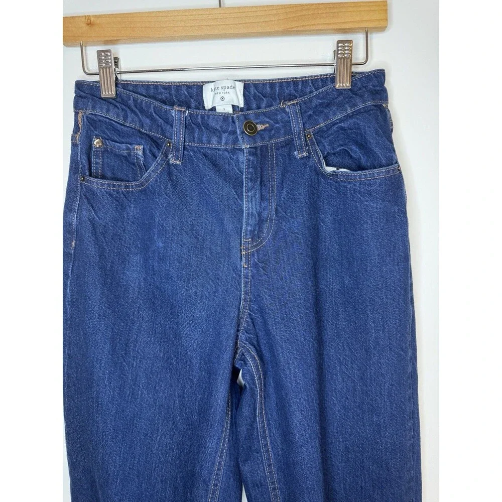 Kate Spade Denim Straight Leg Wide Cuff Jeans Cotton Dark Wash Sz 2